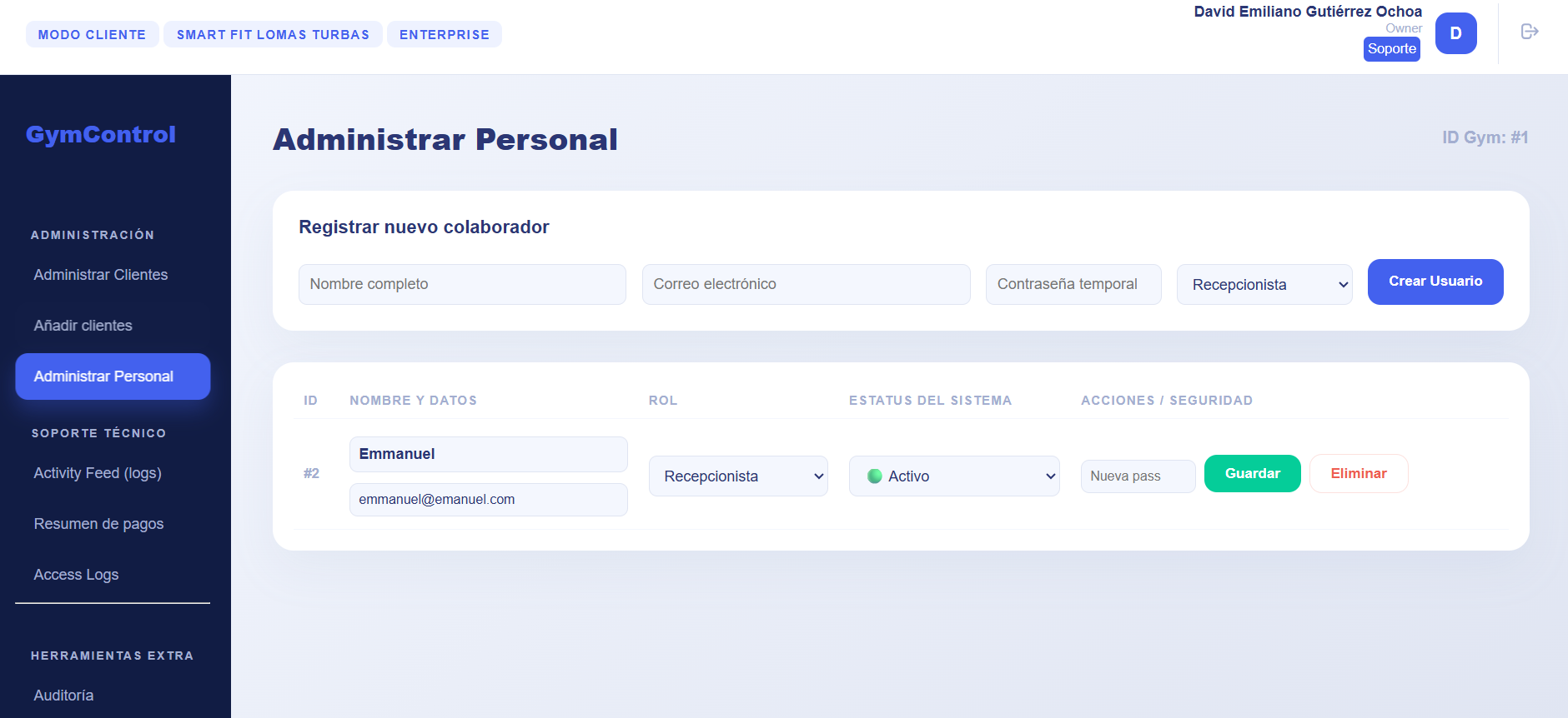 Administra tu personal